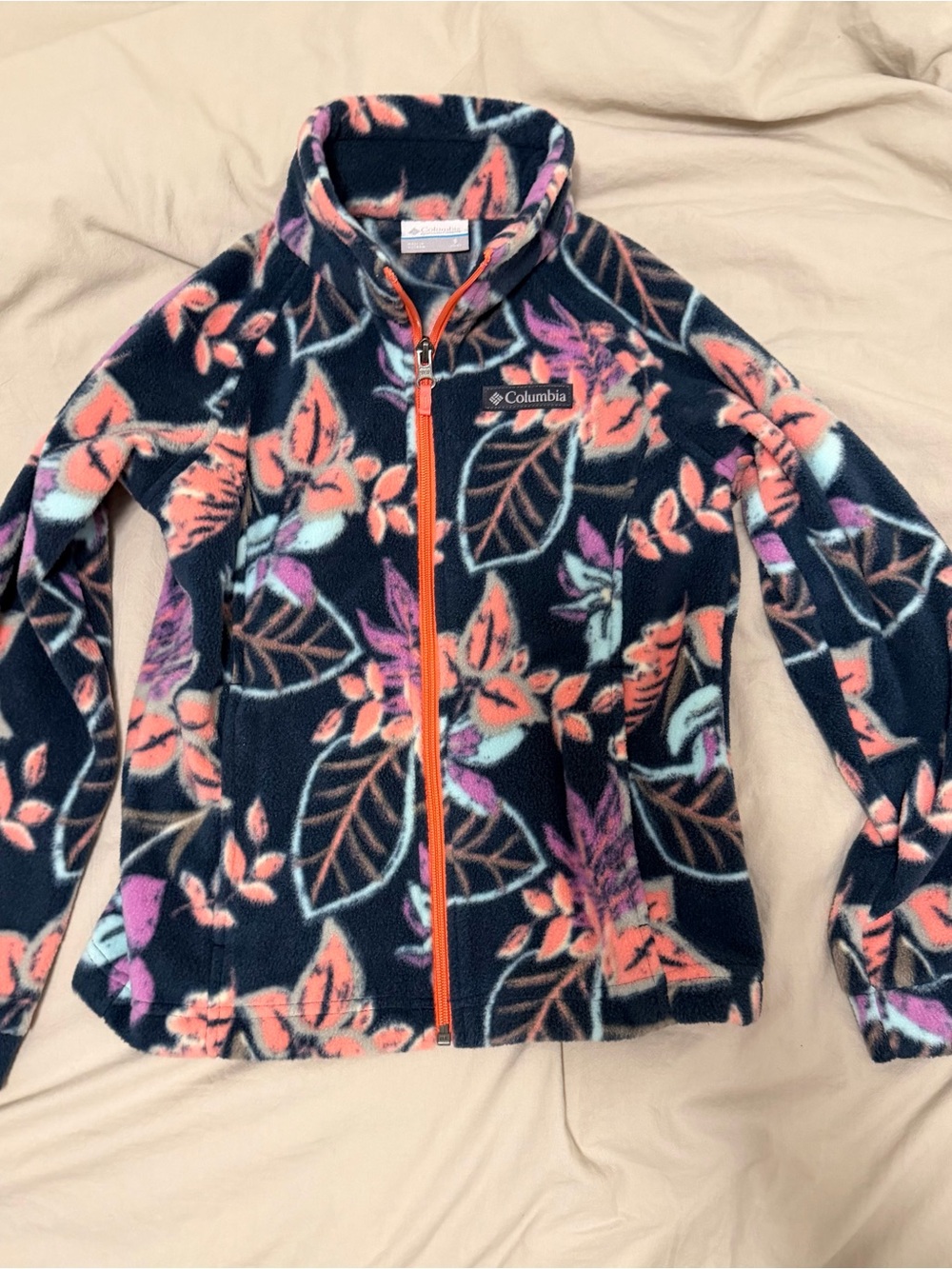 Columbia Navy Floral Fleece Jacket with Orange Zip